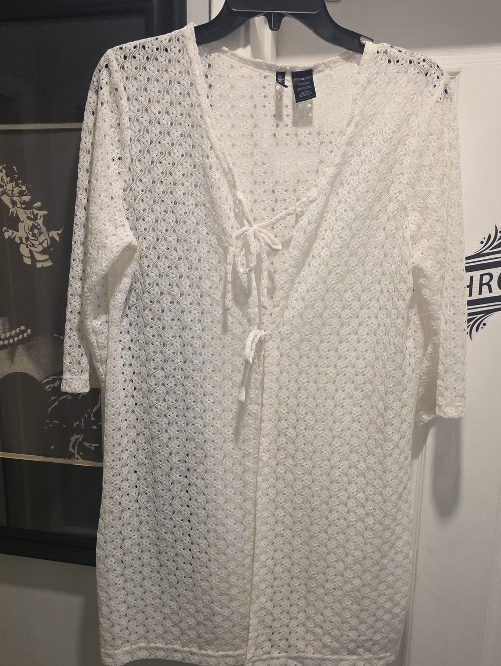 Anne Cole White Crochet Tie-Front Cover-up